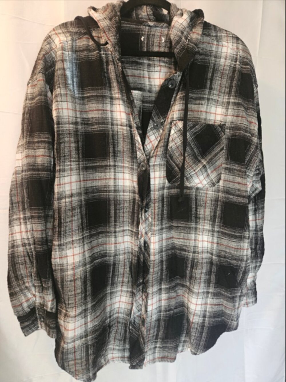 Maurices Plus Size 1 Hooded Plaid Flannel Shirt Black White EUC